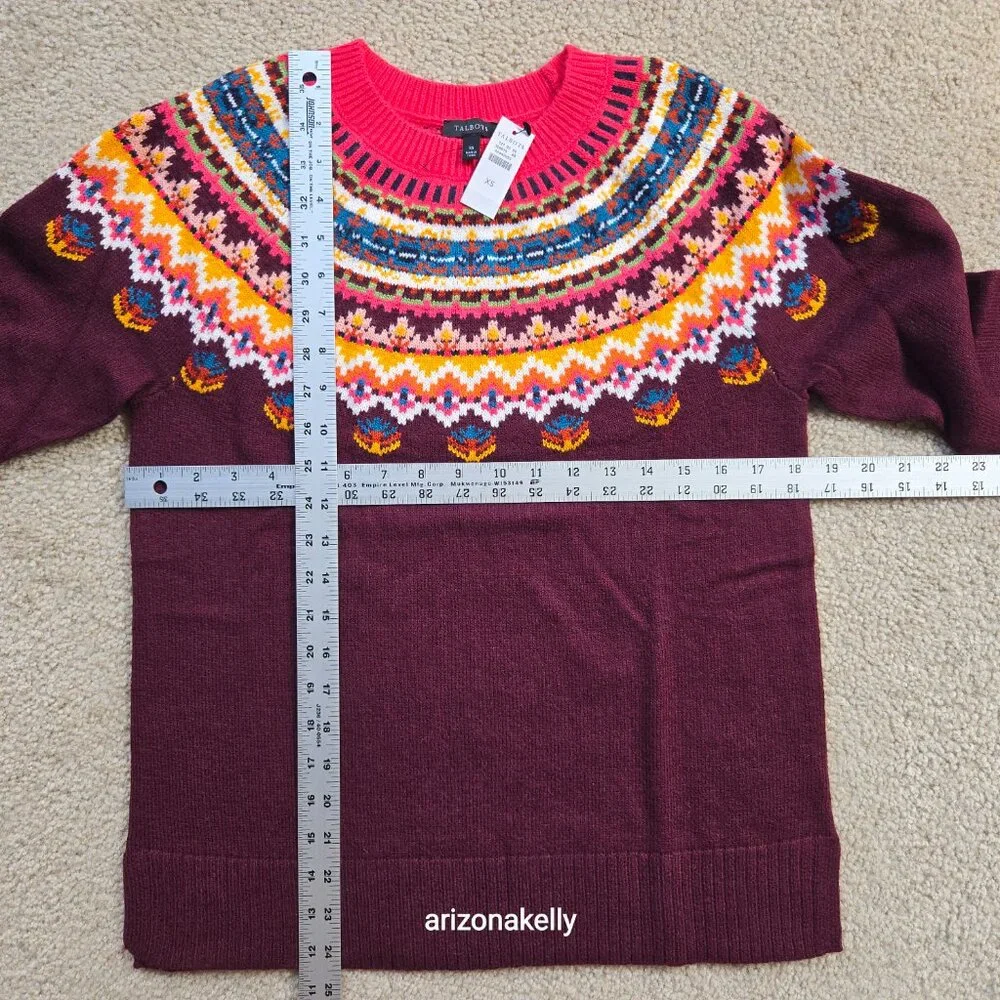NWT Talbots Fair Isle Sweater Burgundy XS - Picture 3 of 9